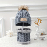 2pcs Warm Pom Pom Knitted Hat And Scarf Set For Boys And Girls