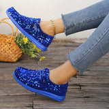 Stylish Sequin Embellished Loafers - Women's Fashion Round Toe Flat Shoes for Casual Party Occasions - Sparkling Comfortable Low Top Slip-Ons with Soft Insoles