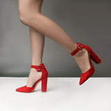 Elegant & Chic High Heel Pumps: Comfortable Block Heel, Pointed Toe with Ankle Strap - Stylish All-Season Women's Footwear
