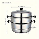 3-Tier Stainless Steel Steamer Set with Lid - Versatile Cooking Pot for Vegetables, Dumplings & Soups - Compatible with Induction & Gas Stoves