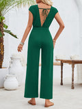 woloong Tied Solid Color Knot Hollow Backless Wide Pants Sleeveless Round-Neck Jumpsuits