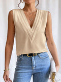 woloong Solid Color Layered Sleeveless Loose V-Neck Vest Top