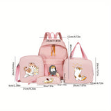 4pcs Adorable Cat Pattern Backpack Set - Travel Daypack & School Style - Includes Lunch Box Bag, Crossbody Bag & Pencil Case