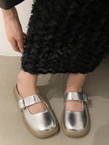 woloong Split-Joint Shallow Cut Round-Toe Belt Buckle Slippers&Mules Platform Shoes