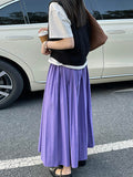 woloong Solid Color Pleated Elasticity Loose High Waisted Skirts
