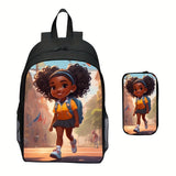 2pcs Stylish Printed Nylon Backpack Set - Lightweight, Large Capacity, Zipper Closure, Cute Design, Ideal for School Days and Birthday Gifts for Boys and Girls