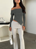 woloong Solid Color Skinny Long Sleeves Off-The-Shoulder T-Shirts