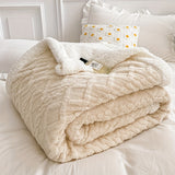 1pc Solid Color Double-layer Jacquard Tower Skin Velvet Lamb Velvet Blanket, Thickened Single Bed Blanket, Air Conditioning Throw Blanket