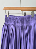 woloong Solid Color Pleated Elasticity Loose High Waisted Skirts