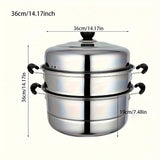 3-Tier Stainless Steel Steamer Set with Lid - Versatile Cooking Pot for Vegetables, Dumplings & Soups - Compatible with Induction & Gas Stoves