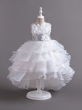 Sparkling Princess Ruffle Dress - Flouncy Tulle Gown with Glitter Sequins & Multi-Layer Organza Trail - Perfect for Girls Formal Events & Pageants