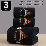 3pcs Halloween-Themed Bath Towel Set - Soft 100% Cotton Terry Cloth Bath Linen Sets with Embroidered Pumpkin Spirit Design, Happy Halloween Bathroom Accessories, Festival Gift for Shower, Sauna, and Halloween Decorations