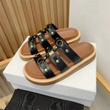 Designer Slippers Gladiator Mule Sandal Black Brown Slipper Gift Fashion Women Genuine Leather Sliders Pool Casual Shoe Slippers Flat Summer celins Beach Slide