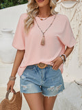 woloong Tied Backless Loose High-Low Round-Neck T-Shirts Tops