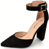 Elegant & Chic High Heel Pumps: Comfortable Block Heel, Pointed Toe with Ankle Strap - Stylish All-Season Women's Footwear