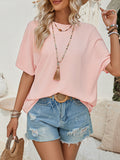 woloong Tied Backless Loose High-Low Round-Neck T-Shirts Tops