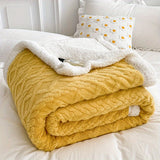 1pc Solid Color Double-layer Jacquard Tower Skin Velvet Lamb Velvet Blanket, Thickened Single Bed Blanket, Air Conditioning Throw Blanket