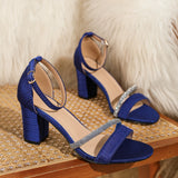 Women's Strappy Ankle Buckle Summer Shoes, Rhinestone Stylish Chunky Heels, Elegant Dress Shoes