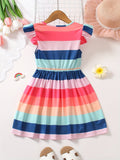 Girls Trendy Contrast Stripe Ruched Sleeve Tunic Dress - Adorable Casual Wear for Playful Styling - Soft & Comfortable Everyday Dress