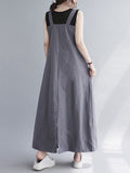 woloong Casual Solid Color With Pocket Suspender Dress