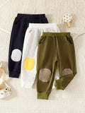 3pcs Baby's Color Clash Patchwork Casual Pants, Elastic Waist Cotton Trousers, Toddler & Infant Boy's Clothing