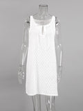 woloong Tied Split-side Solid Color Sleeveless Loose V-neck Mini Dresses