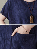 woloong Original Solid Jacquard Short Sleeve Midi Dress