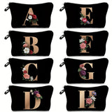 woloong  Flower & Letter Print Cosmetic Bag, Zipper Portable Makeup Pouch, Lightweight Coin Purse