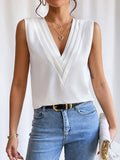 woloong Solid Color Layered Sleeveless Loose V-Neck Vest Top