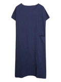 woloong Original Solid Jacquard Short Sleeve Midi Dress