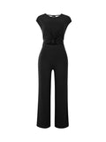 woloong Tied Solid Color Knot Hollow Backless Wide Pants Sleeveless Round-Neck Jumpsuits