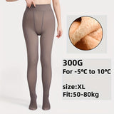 Women's High-Waist Fleece-Lined Tights, Polyester and Spandex Blend, Solid Color Knit Fabric, Warm and Elastic, Hand Washable - 1 Pair
