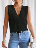 woloong Solid Color Layered Sleeveless Loose V-Neck Vest Top