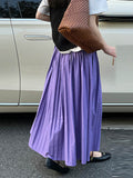woloong Solid Color Pleated Elasticity Loose High Waisted Skirts
