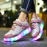 Roller Skateboard Shoes for Girls - Trendy, Cool, Low-Top Design with LED Light, Anti-Slip Wheels for Indoor and Outdoor Use, All Seasons, Slip-Resistant and Fun