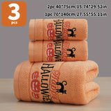 3pcs Halloween-Themed Bath Towel Set - Soft 100% Cotton Terry Cloth Bath Linen Sets with Embroidered Pumpkin Spirit Design, Happy Halloween Bathroom Accessories, Festival Gift for Shower, Sauna, and Halloween Decorations