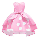 Elegant Polka Dot Sleeveless Party Dress for Girls - All Season, Ruffled, Bow & Belt Details, Knee-High