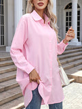 woloong Split-Joint Loose Long Sleeves Lapel Blouses