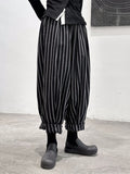 woloong Striped Patterns Split-Joint High-Waisted Wide Leg Loose Trousers Pants