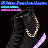 Vibrant LED Glitter Chain High Top Shoes - USB Rechargeable, Flashing Luminous, Comfortable Dancing Sneakers for Women and Men - Perfect for Halloween, Nighttime Events, and Casual Wear