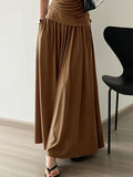 woloong High Waisted Loose Solid Color Long Skirts Skirts Bottoms