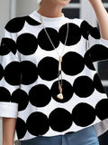 woloong Polka-Dot Three-Quarter Sleeves Loose Stand Collar T-Shirts Tops