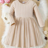 Cozy Rib-Knit Sweater Dress for Girls - Soft, Long Sleeve, Ruffle Detail, Warm Pullover for Winter - Elegant and Classic Style