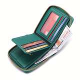 Classic Mini Solid Color Short Wallet, Zipper Around Coin Purse, Versatile Credit Card Holder