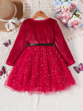 Velvet Princess Dress - Soft, Long Sleeve, A-Line, Festive Red - Perfect for Winter & Fall Parties, Christmas Birthday Gifts for Girls