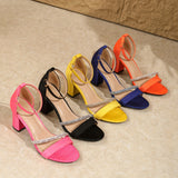 Women's Strappy Ankle Buckle Summer Shoes, Rhinestone Stylish Chunky Heels, Elegant Dress Shoes