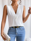 woloong Solid Color Layered Sleeveless Loose V-Neck Vest Top