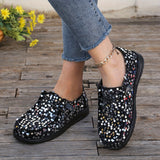 Stylish Sequin Embellished Loafers - Women's Fashion Round Toe Flat Shoes for Casual Party Occasions - Sparkling Comfortable Low Top Slip-Ons with Soft Insoles