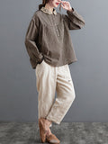 woloong Plaid Ramie Cotton Plus Szie Long Sleeve Shirts