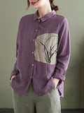 woloong Vintage Long Sleeves Loose Embroidered Lapel Collar Blouses&Shirts Tops